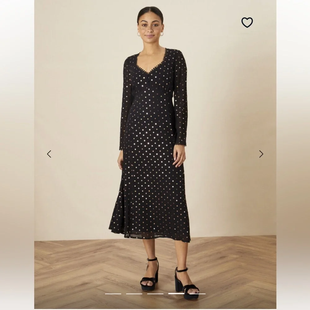 Monsoon Black Midi Dress with Gold sequin and lace detailing - Picture 1 of 9